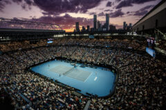 MELBOURNE – January 25, 2023: A view of Rod Laver Arena during a Men’s Singles Quarterfinals match between 4th seed NOVAK DJOKOVIC of Serbia and 5th seed ANDREY RUBLEV of the Russian Federation in on day 10 of the 2023 Australian Open in Melbourne, Australia. 20230125_SL5_2046