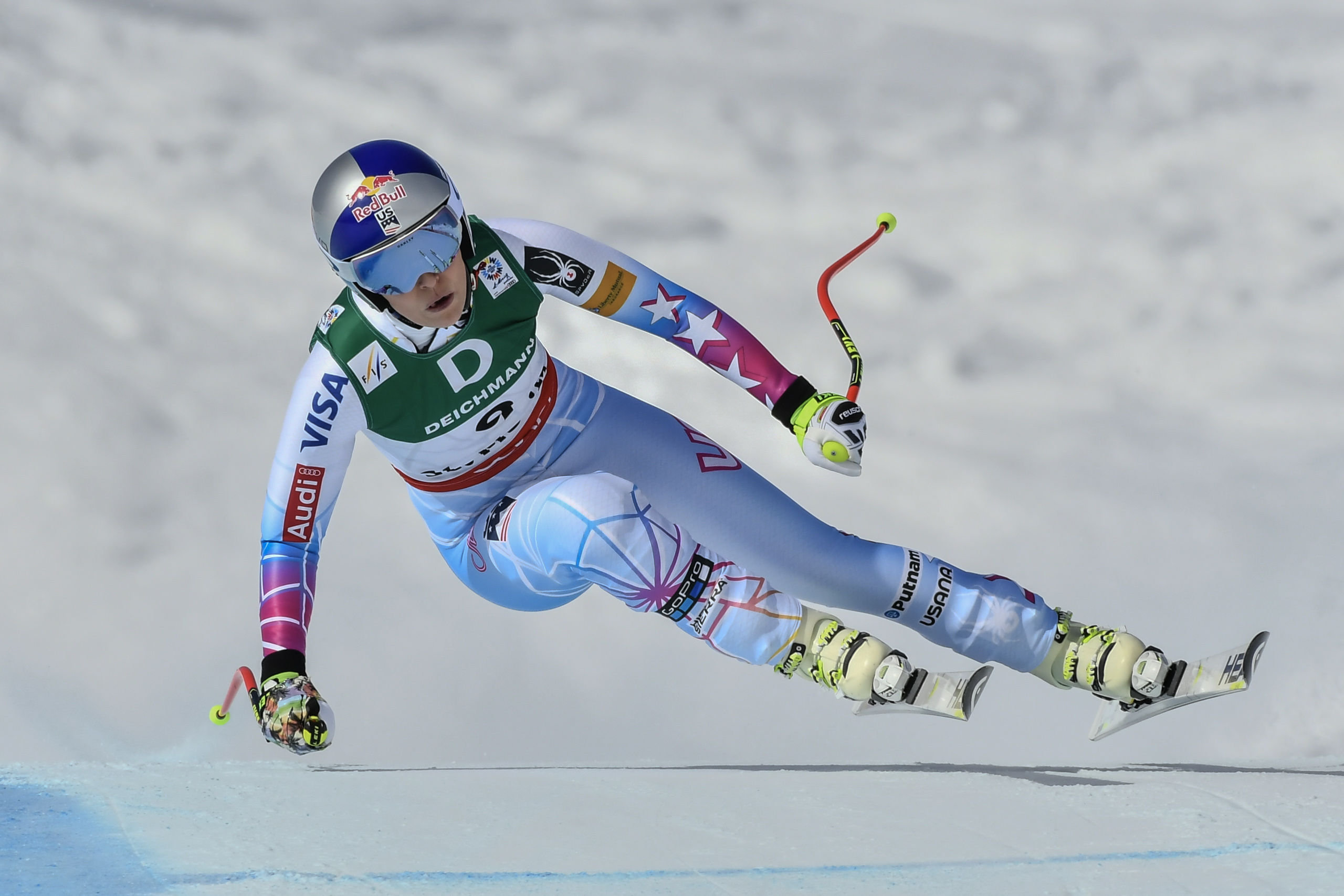 ST MORITZ - February 12, 2017: Lindsey VONN (USA) competing in the women's downhill event at the FIS Alpine World Ski Championships at St Moritz, Switzerland. 20170212_SLB_6482