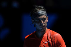 MELBOURNE – January 20, 2011: Rafael Nadal (ESP) in action during his second round match against Ryan Sweeting (USA) on day four of the 2011 Australian Open at Melbourne Park, Australia. 20110120_DSC9419